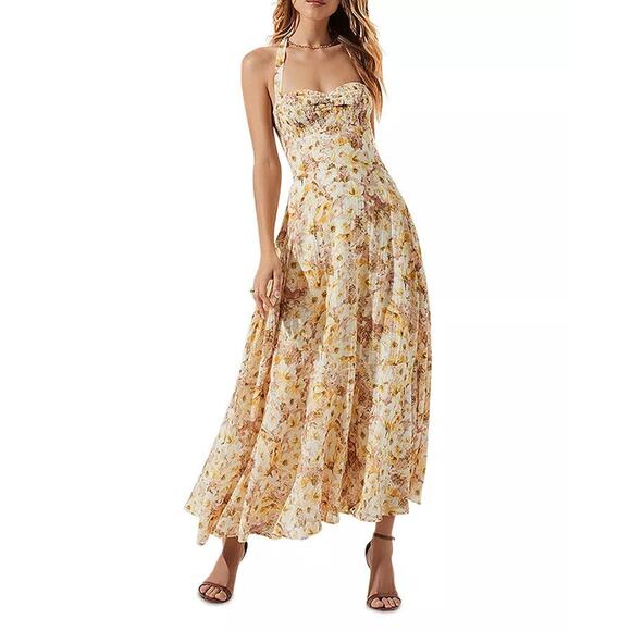 ASTR The Label Mariella Dress Taupe Yellow - M - Picture 1 of 4